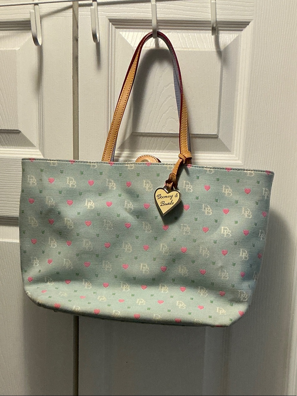Dooney & Bourke Pale Blue Tote with Pink Heart Print